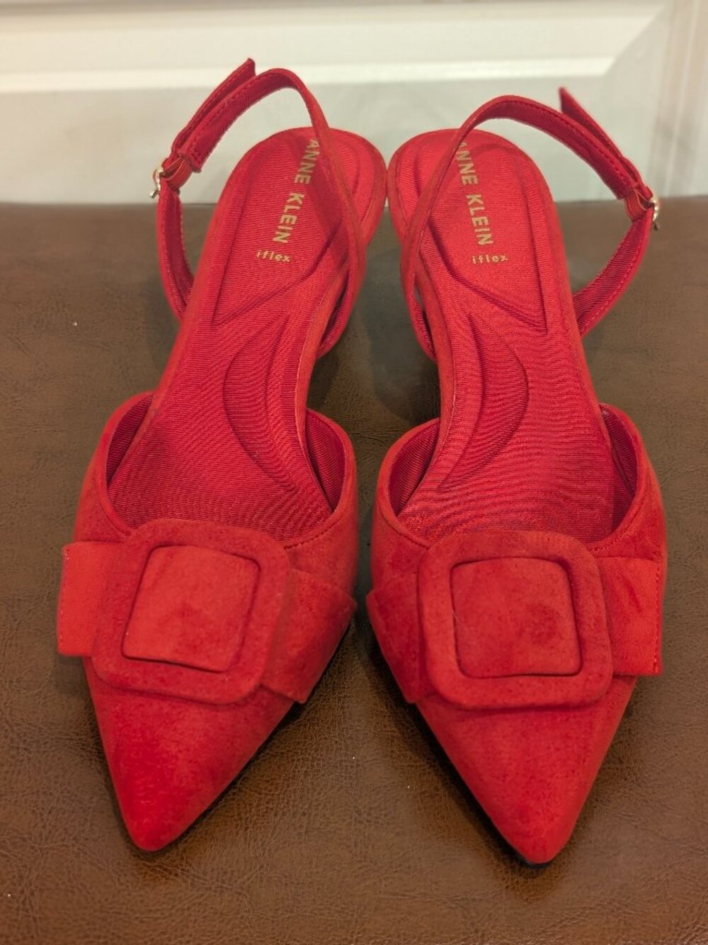 Anne Klein iflex Red Buckle Slingback Pointed Toe Kitten Heels Sz 10